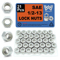 1/2-13 Nylon Insert Lock Nuts 21 Pack, 304 Stainless Steel Hardware Nuts