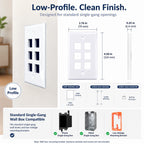 6-Port Keystone Wall Plate, Low-Profile Single Gang, White, 2 Pack