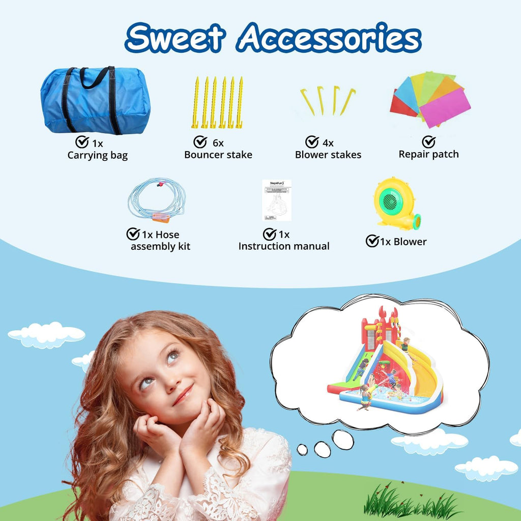Inflatable Water Slide,Big Bounce House for Kids with Splash Pool,Climbing Wall,Basketball Hoop,Water Gun for