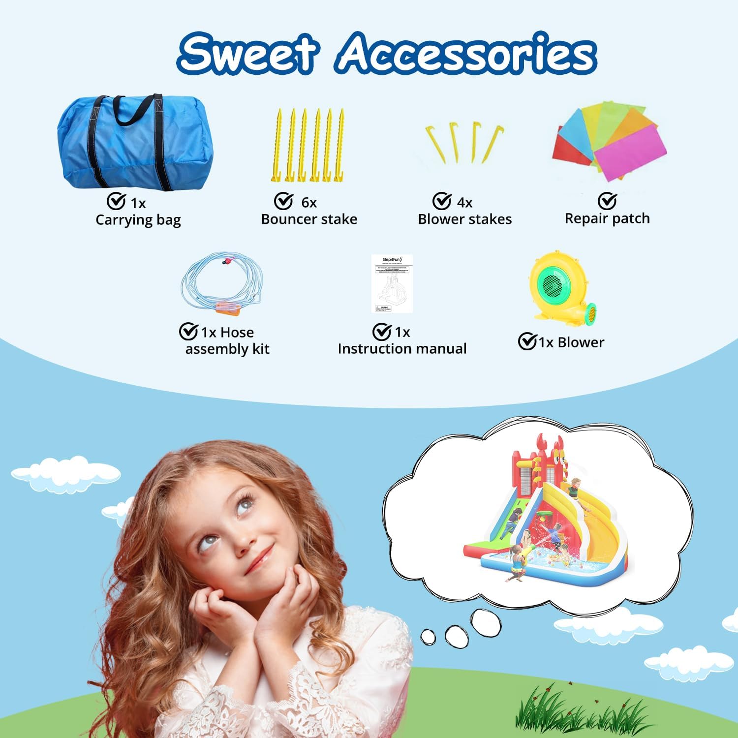 Inflatable Water Slide,Big Bounce House for Kids with Splash Pool,Climbing Wall,Basketball Hoop,Water Gun for