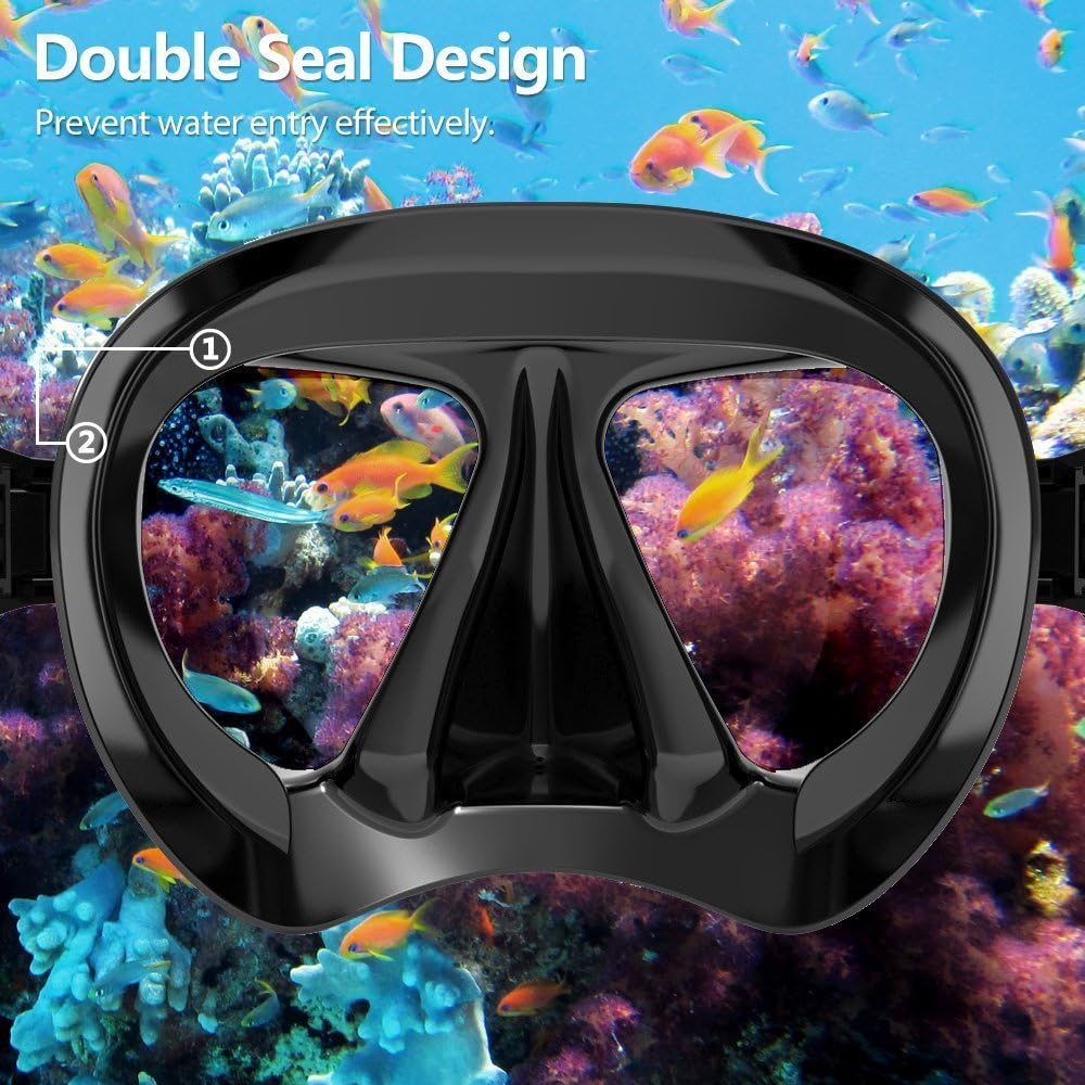 Snorkel Diving Mask Panoramic HD Swim Mask, Anti-Fog Scuba Diving Goggles,Tempered Glass Dive Mask Adult Youth Swim