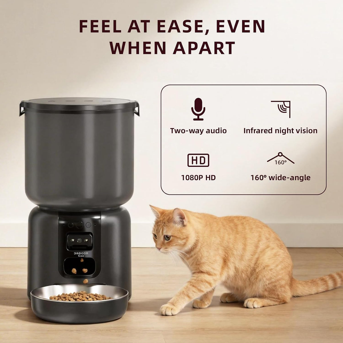 Automatic Cat Feeder with Camera – 5G WiFi Timed Cat Food Dispenser, 4L Clog-Free Smart App Control Pet Feeder, 1080P