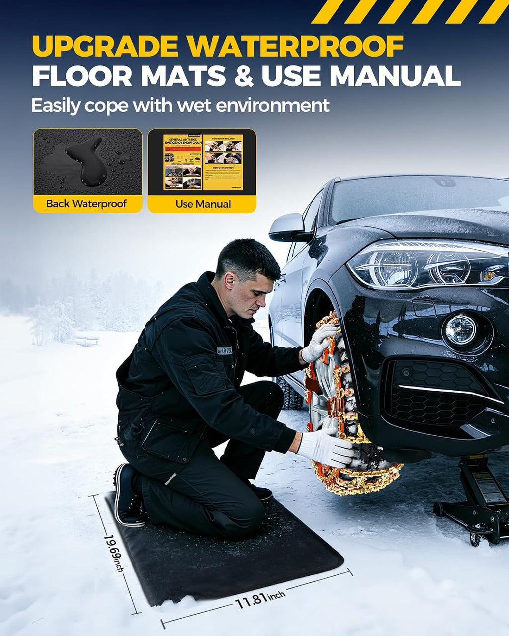 Snow Tire Chains for Car/SUV/Pickup, Adjustable Universal Emergency Alloy Steel Snow Chains for Off-road SUV Car