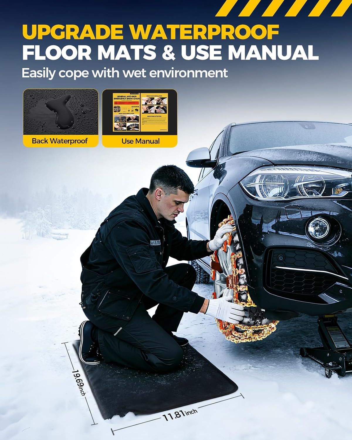 Snow Tire Chains for Car/SUV/Pickup, Adjustable Universal Emergency Alloy Steel Snow Chains for Off-road SUV Car