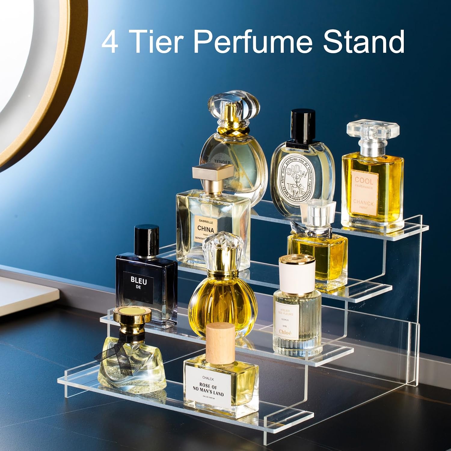 4 Tier Acrylic Display Risers, Perfume Organizer Stand, Cupcake Stand Holder, Clear Shelf Risers for Display Stands