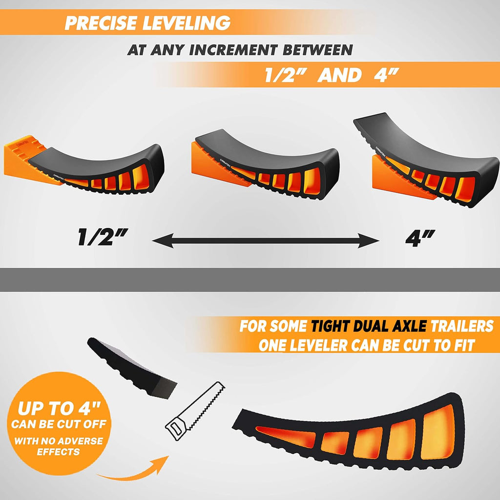 Camper Leveler Premium Kit - Curved RV Levelers with Camper Wheel Chocks, Rubber Mats and Carry Bag | Faster Camper
