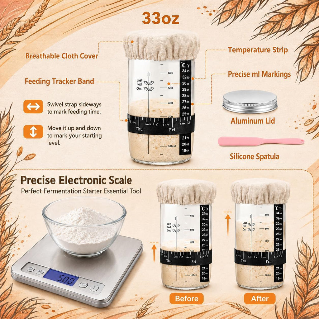 Sourdough Starter Kit with Scale, Cotton Rope Banneton Proofing Baskets | Complete Sourdough Bread Baking Supplies