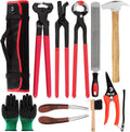 12Pcs Professional Farrier Tools with Roll Pack, Horses Hoof Trimmers Shears, Farrier Rasp File, Hoof Nipper