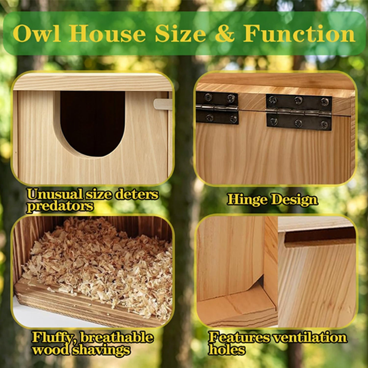 Owl Box, Pine Screech Owl Nesting Box, 14" x 9" x 9"