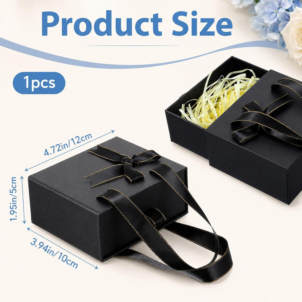 4.7x3.9x2 In Small Drawer Black Gift Box With Bow Ribbon For Presents