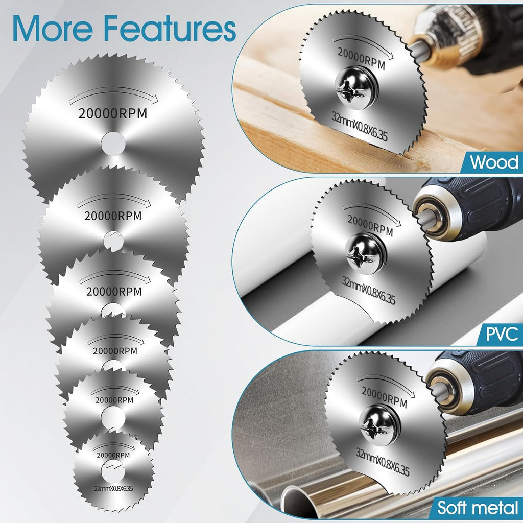 9Pcs 1/4" Hex Shank Rotary Saw Blades Cutting Wheel Set