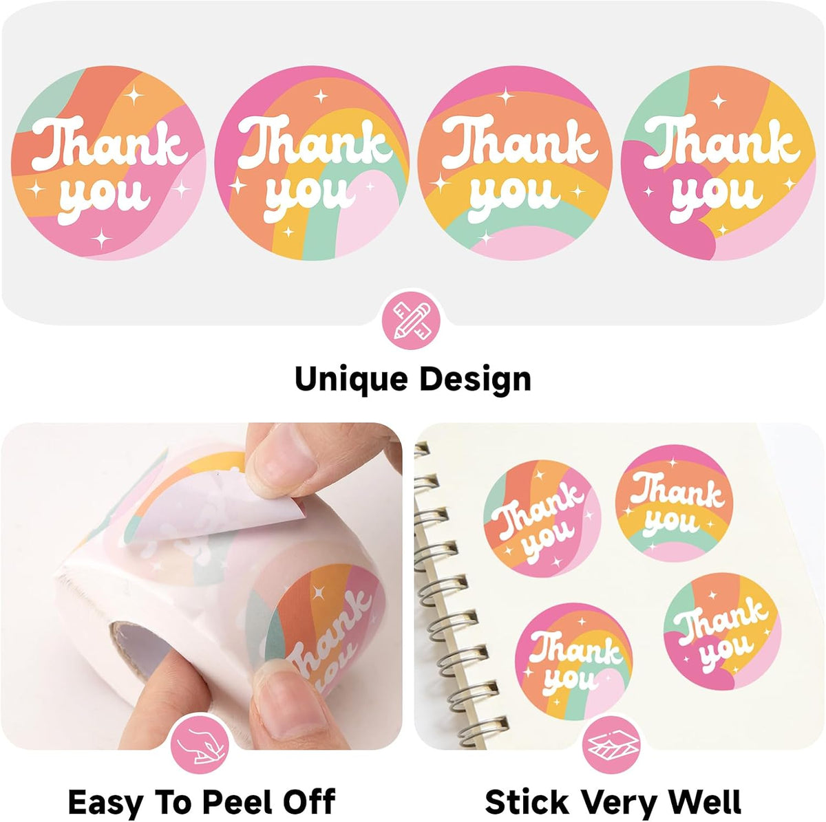 Thank You Stickers - 1000 Pcs 1.5" Thank You Stickers Small Business