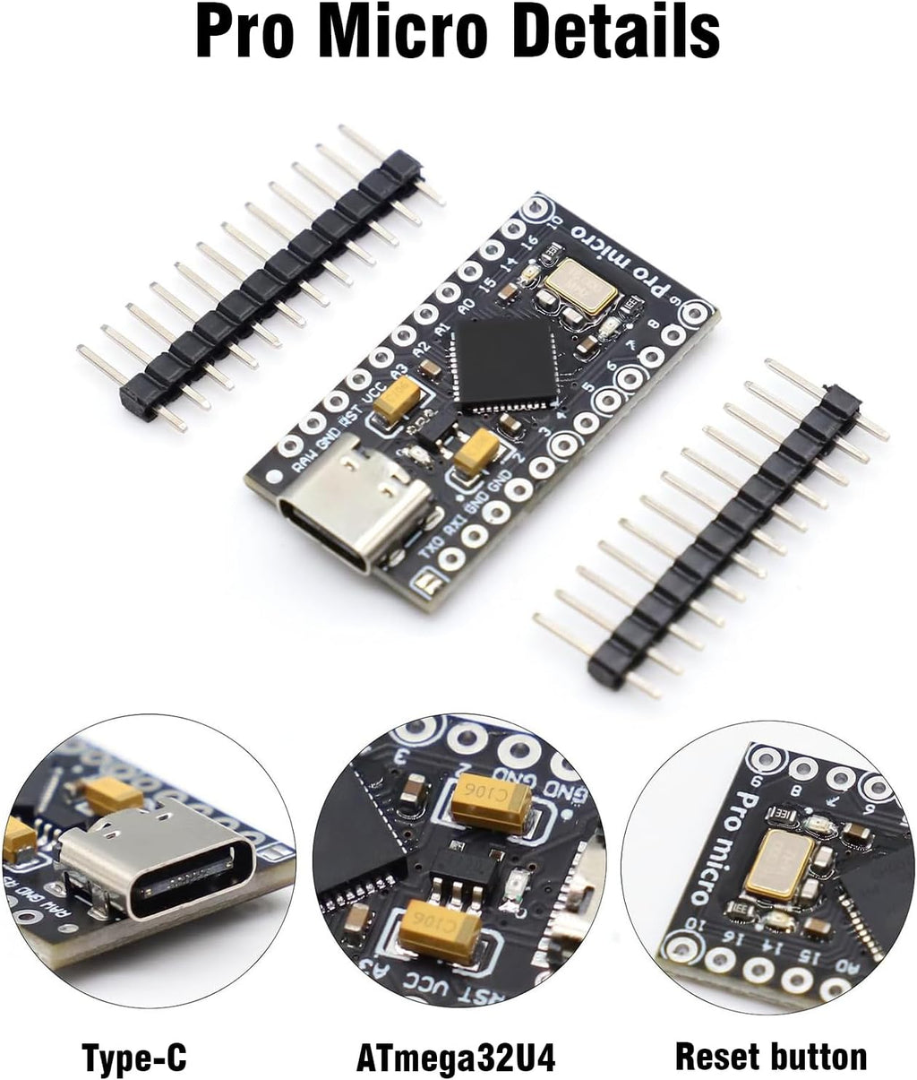 Pro Micro with Atmega32U4 chip Development Board, AYWHP 1 PCS Pro Micro 5V/16MHz Nano microcontroller Development Board with Built-in USB updater Type-C Interface Compatible with Arduino IDE