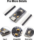 Pro Micro with Atmega32U4 chip Development Board, AYWHP 1 PCS Pro Micro 5V/16MHz Nano microcontroller Development Board with Built-in USB updater Type-C Interface Compatible with Arduino IDE