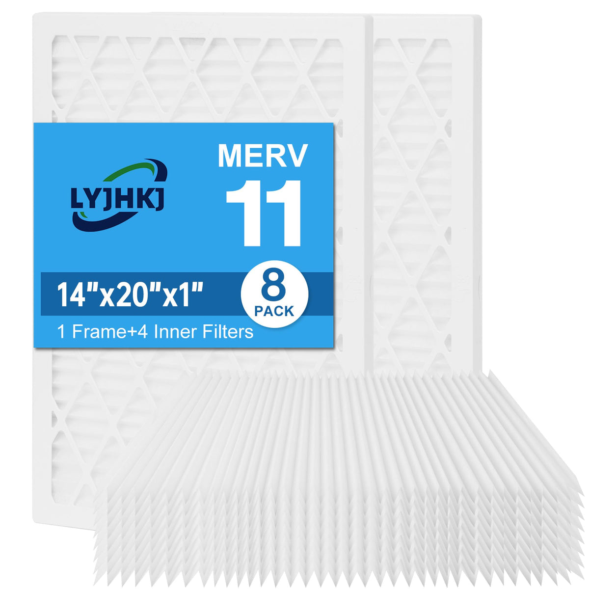 14x20x1 MERV 11 Air Filter, Quality AC/HVAC Furnace Filter，2 Reusable ABS Frame + 8 Pack Replaceable Filter