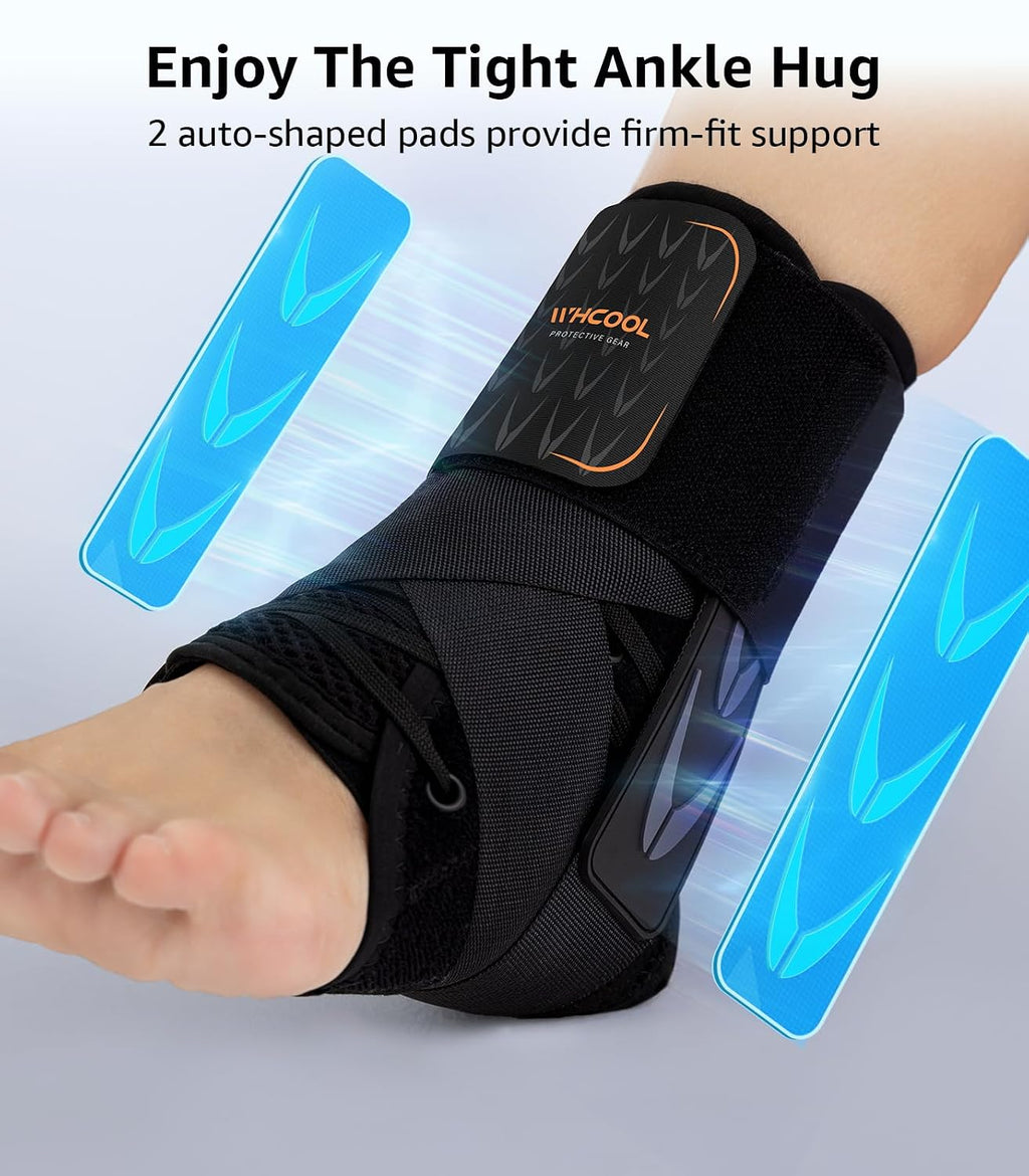 Slim-Fit Ankle Brace for Sprained Ankle, Quick Lace Up Ankle Support for Women Men With 2 Auto-Shaped Pads, Air