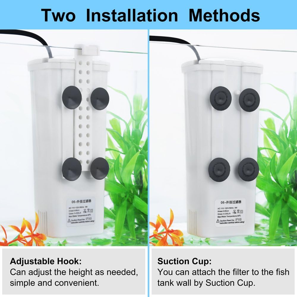 Aquarium Power Filter In-Tank Ultra Silent Small Fish Tank Filter 3W For Aquarium 1 to 10 Gallon Tank, 1 Yr Warranty