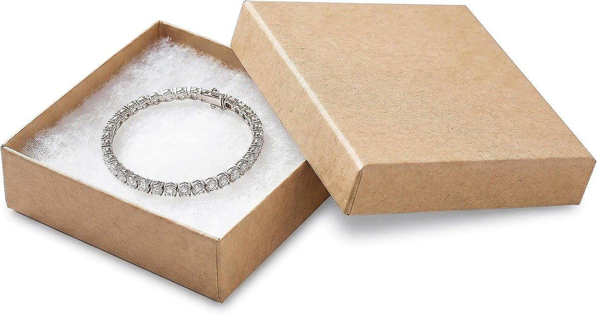 TheDisplayGuys 100 Cardboard Jewelry Gift Boxes with Inserts - Kraft Brown