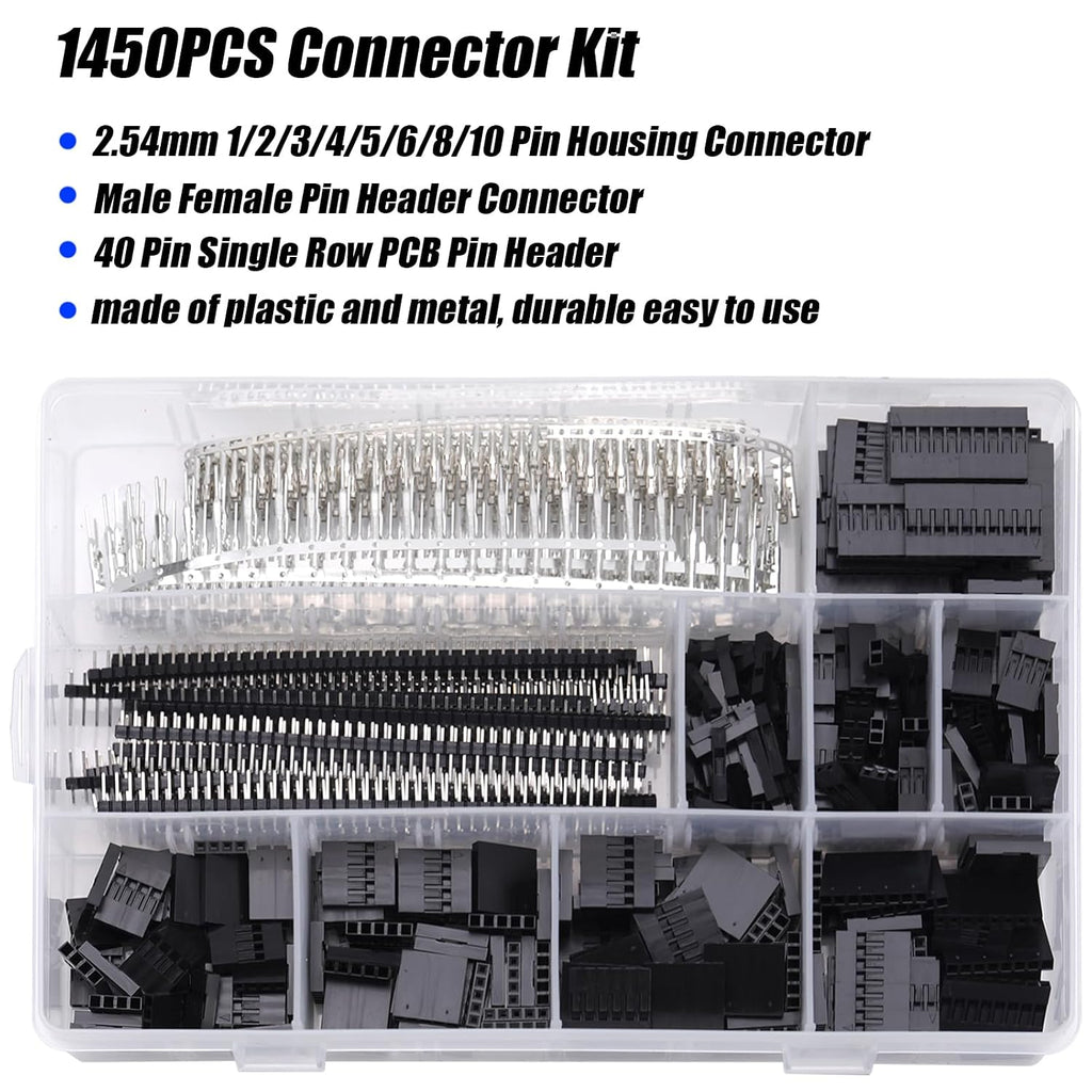 1450Pcs 2.54mm Dupont Connector Kit 1-10P Male Female