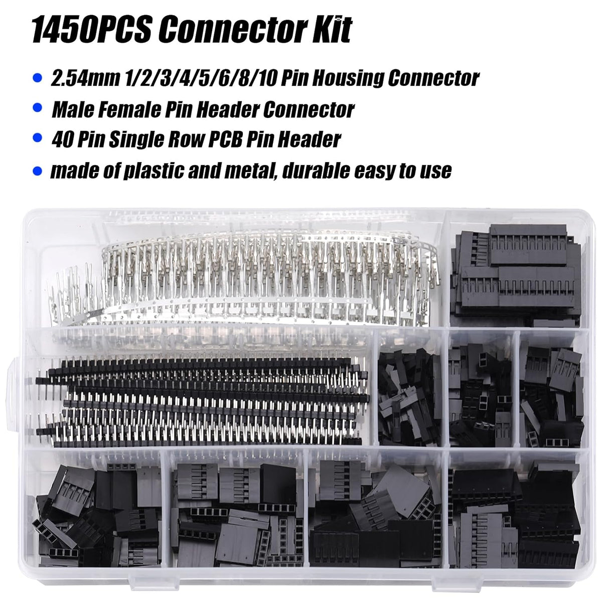 1450Pcs 2.54mm Dupont Connector Kit 1-10P Male Female