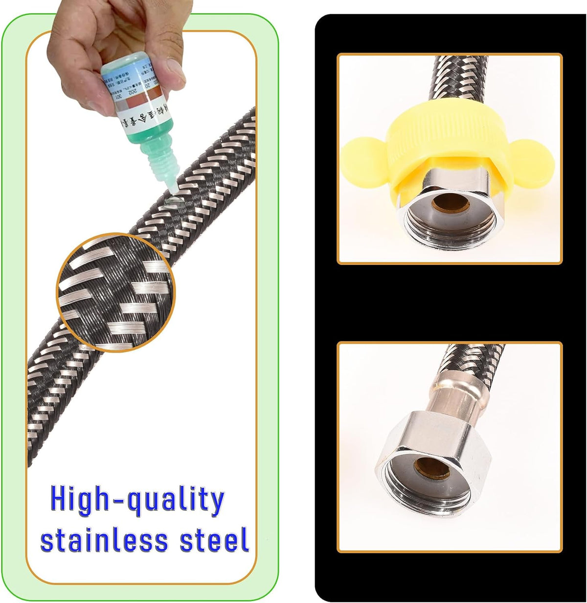 24 In Faucet Supply Lines 1/2x1/2 2Pack Black Braided Steel | Stainless Steel Braided Faucet Hose, Female Connector