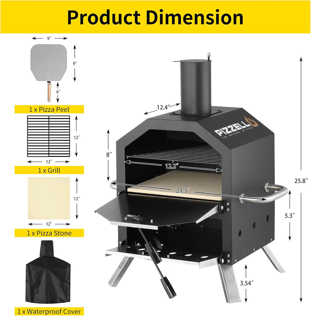 26"H Outdoor Wood Fired Pizza Oven, 2-Layer Pizza Maker
