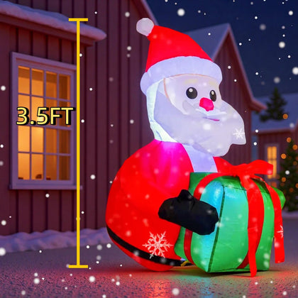 3.3FT Christmas Inflatable Climbing Santa Claus with Green Gift Bag, Light-Up Door Decor, Outdoor/Indoor Holiday