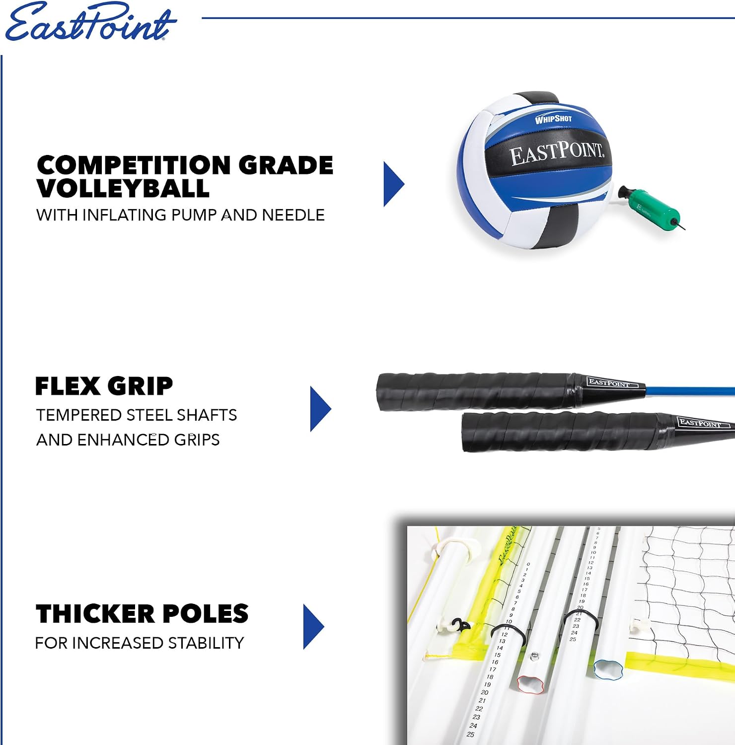 EastPoint Outdoor Games, Volleyball Net & Badminton Set, 4 Rackets, Black | 2-In-1 Volleyball & Badminton, Easy