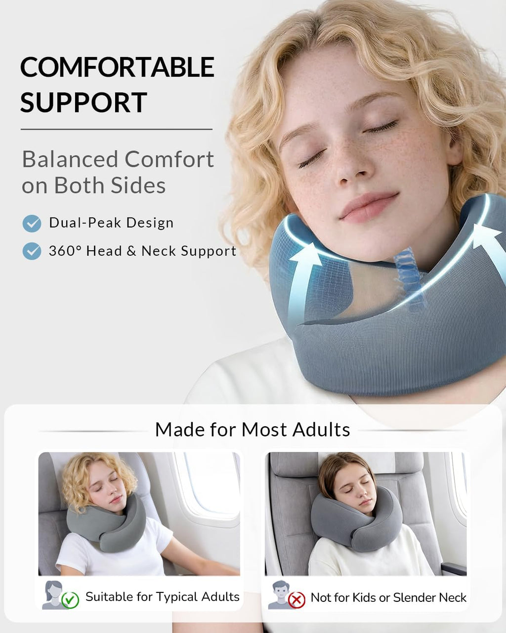 Travel Pillow for Airplane - Memory Foam Neck Travel Pillow with 360° Chin & Neck Support, Dual Raised Sides