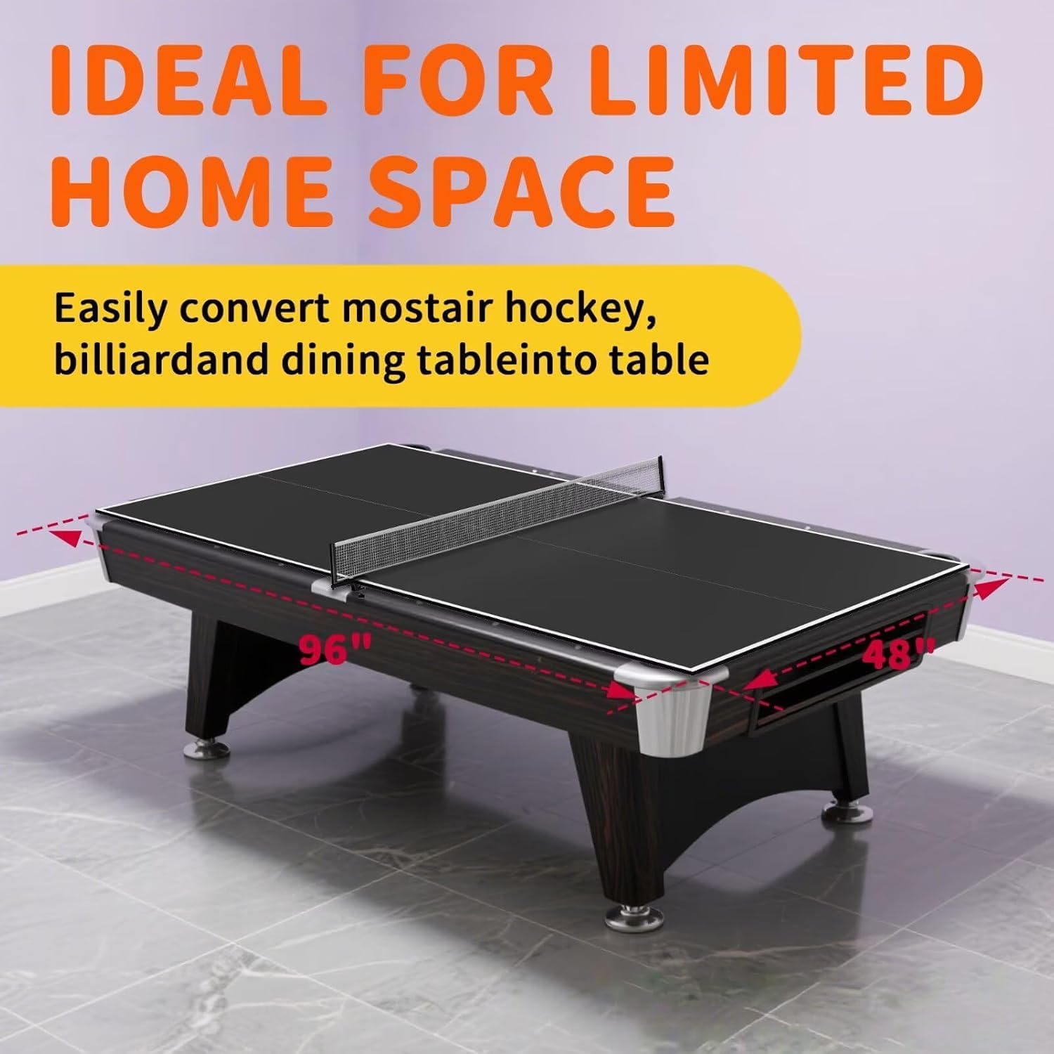 8X4 FT Ping Pong Table Top, Foldable Table Tennis Table for Billiard and Pool Tables, Indoor Table Tennis Conversion