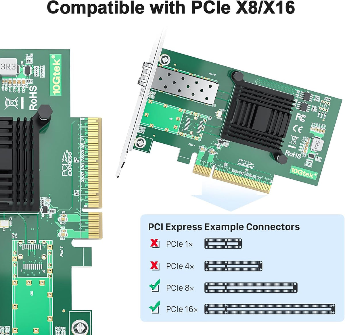 10Gtek 10Gb PCI-E NIC Network Card, Single SFP+ Port, with Intel 82599EN Controller, Ethernet LAN Adapter Support Windows Server/Linux/VMware, Compare to Intel X520-DA1(E10G42BTDA),2-Pack