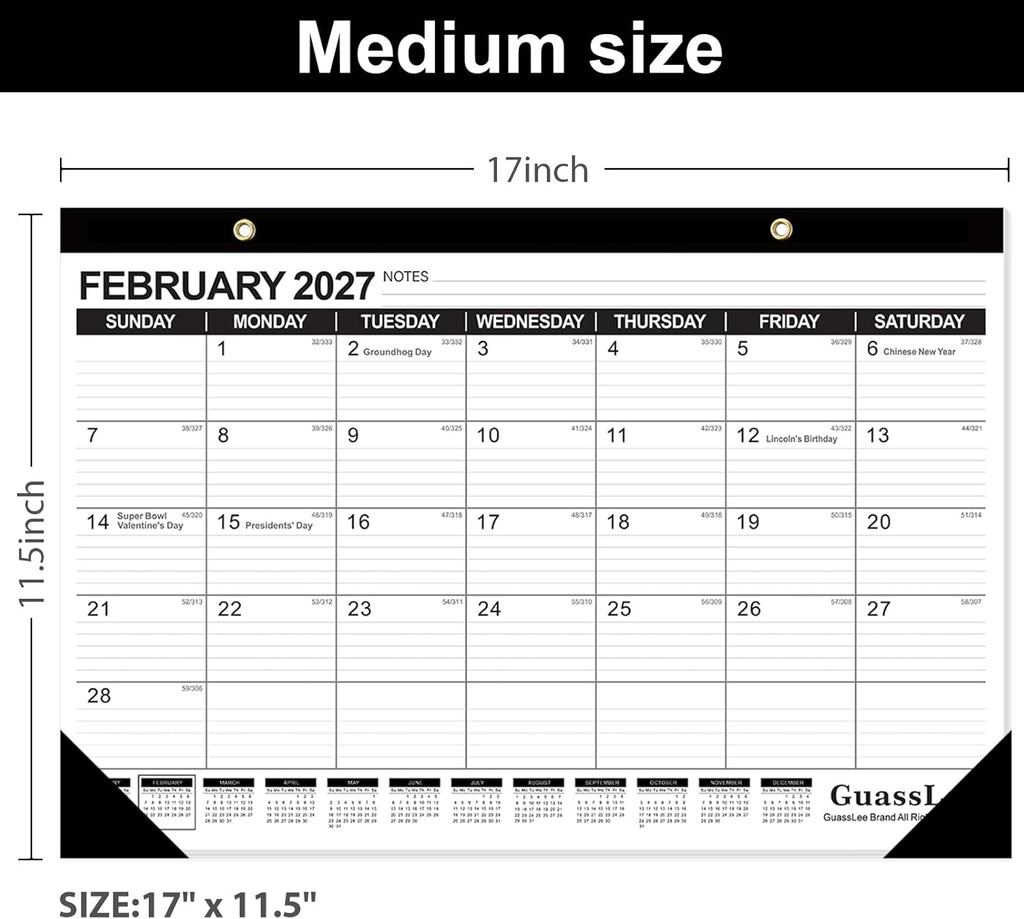 Desk Calendar 2026-2027 - 19 Months Academic Calendar 17" × 11.5" Desktop Calendar from Jun. 2026 to Dec. 2027 with