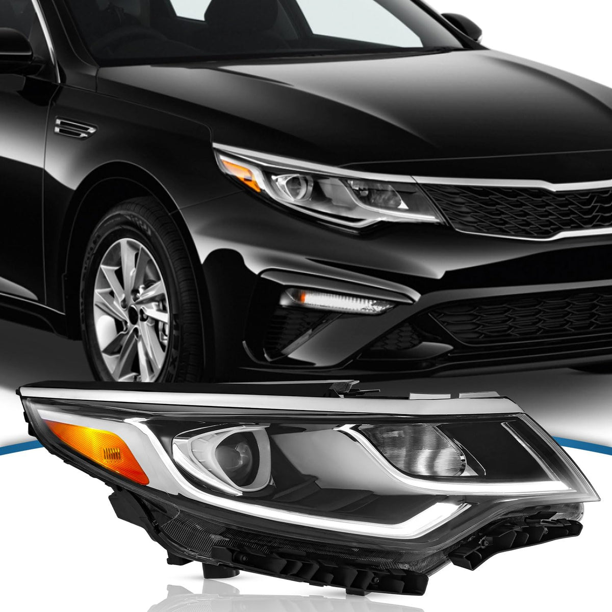 Compatible with 2019 2020 Kia Optima Headlight Replacement for 92102-D5550 with Halogen Bulbs & LED Daytime Running