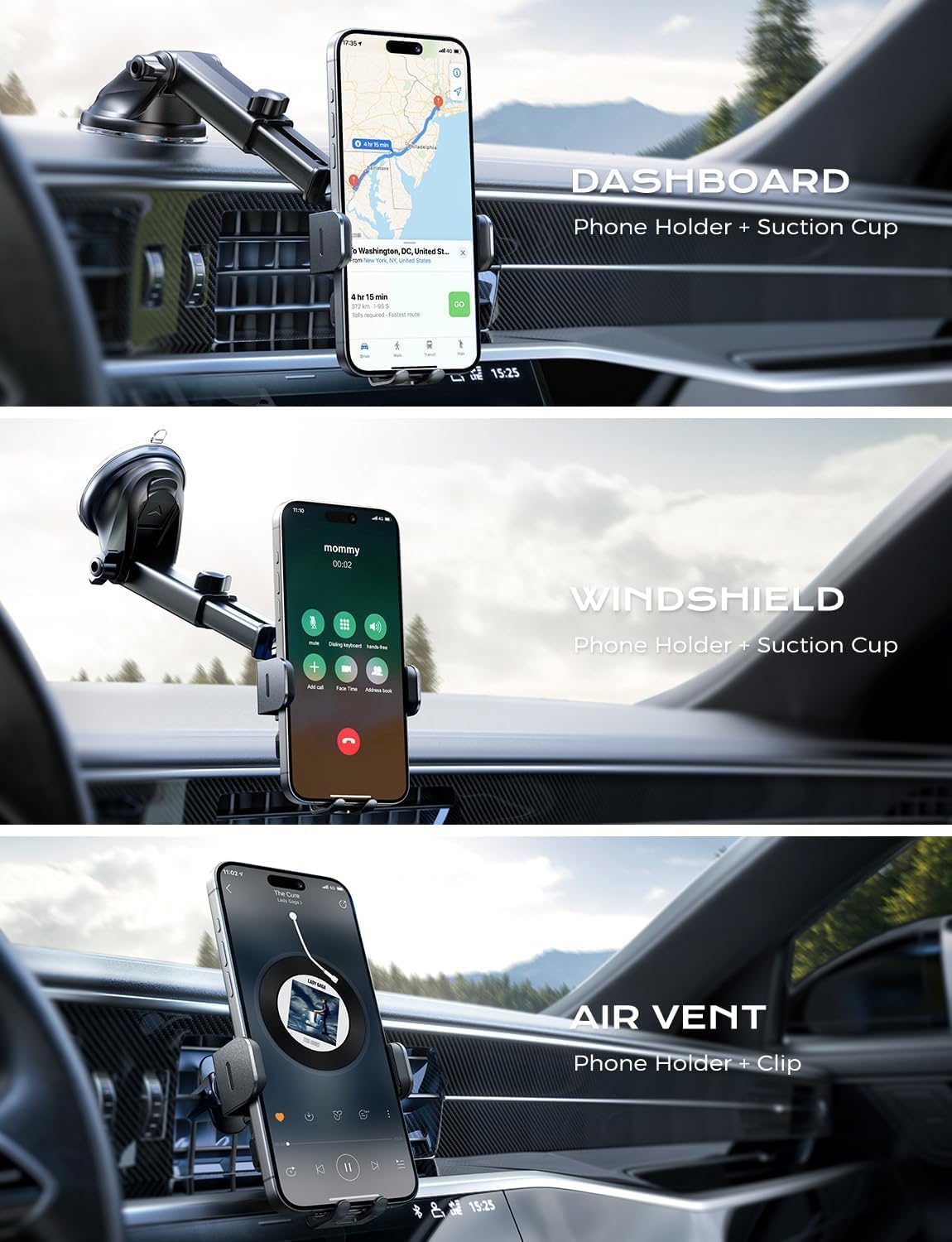 Wireless Car Charger, 15W Fast Charging Auto Clamping Phone Holders for Your Car Phone Mount fit for iPhone 17 16 15