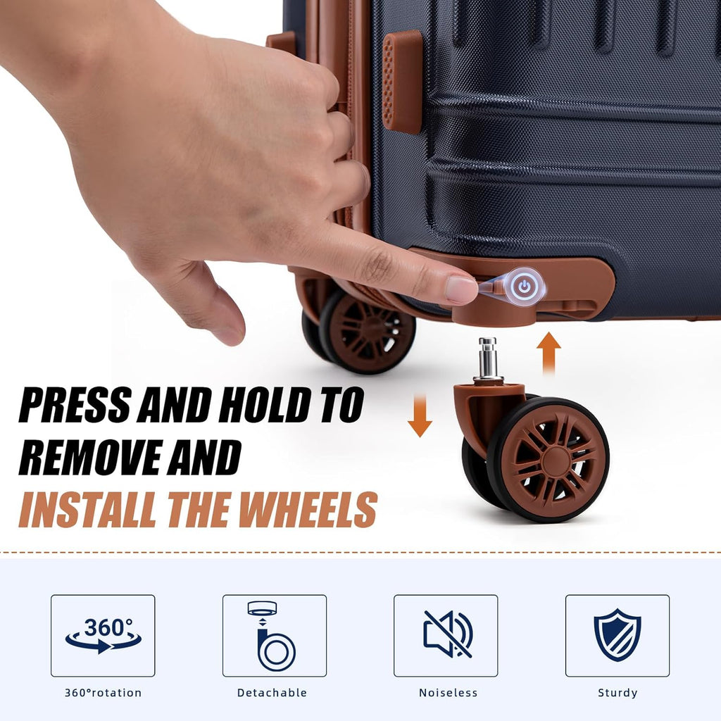 Expandable 5 Piece Luggage Sets with Detachable Spinner Wheels and TSA Lock, Unisex Hardside ABS Suitcase Set