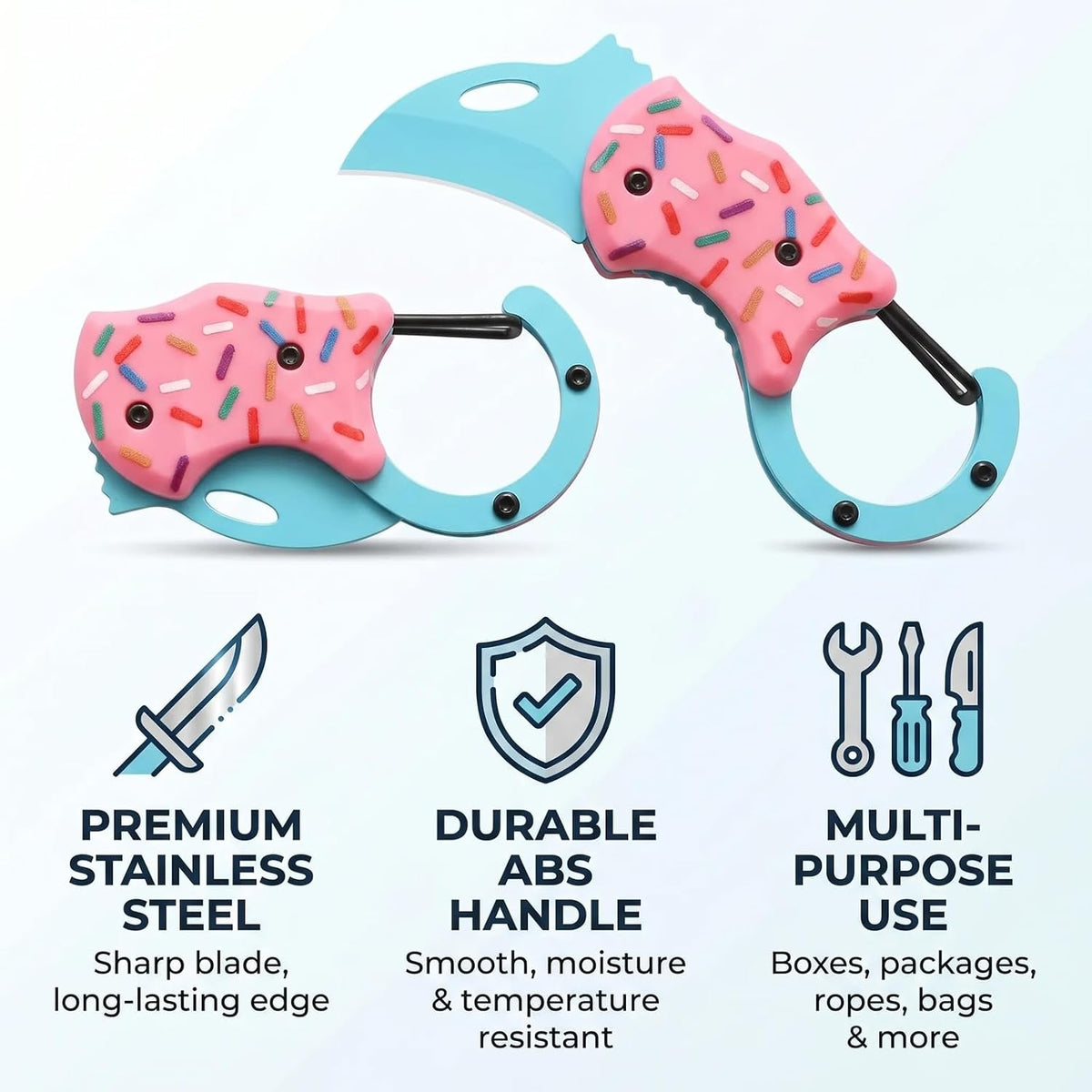Donut Knife, Cute Folding Keychain Box Cutter with Carabiner Clip