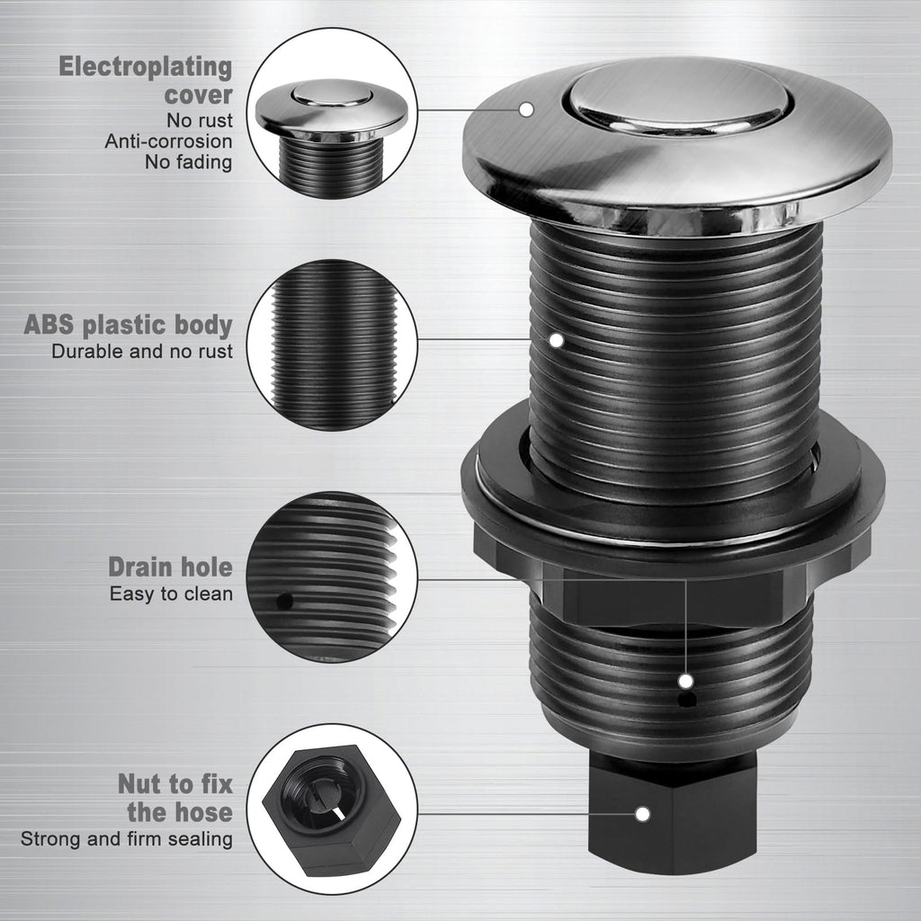 AKEYSRC Garbage Disposal Air Switch Kit, Garbage Disposal Button, Sink Top Waste Disposer On/Off Switch, UL Listed Air Switch Compatible with All Garbage Disposals (Brushed Stainless Steel）