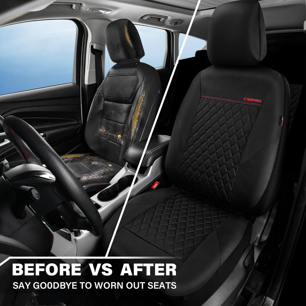 Quilting Leather Seat Cover Two Front Seats Only, Universal Fit Automotive Front Seat Covers Waterproof Deluxe PU
