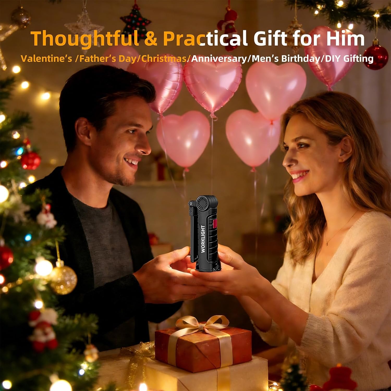 Tool Fathers Day Dad Gifts for Men Him Husband, LED Rechargeable Work Light for Mechanic with Magnetic Base Hook