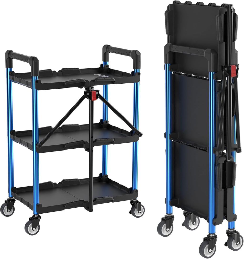 3-Tier Collapsible Utility Cart, 210 LBS Cart with Wheels