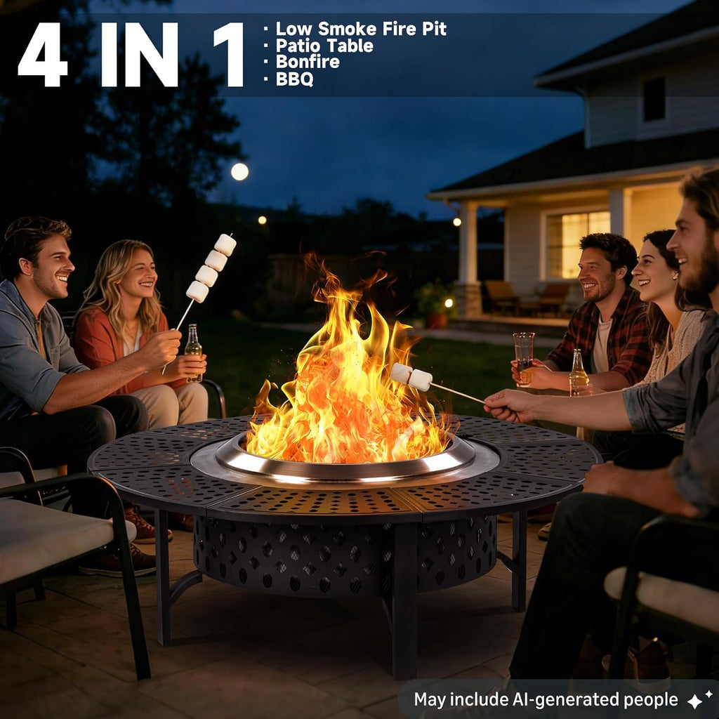 47 Inch Smokeless Fire Pit with 2 Grills,Large Firepits for Outside