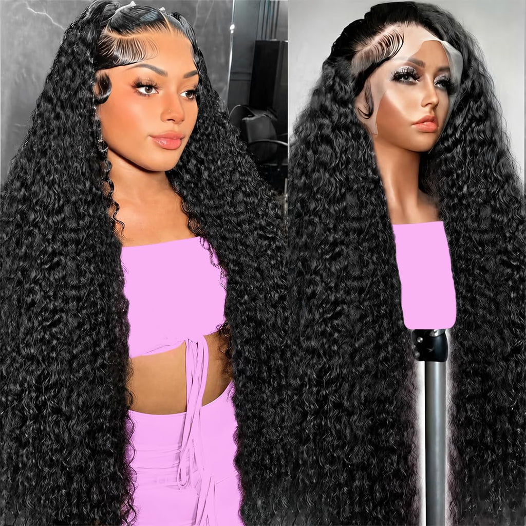 28 inch 13x6 Lace Front Wigs Human Hair Pre Plucked 200 Density Deep Wave Lace Front Wigs Human Hair HD Transparent