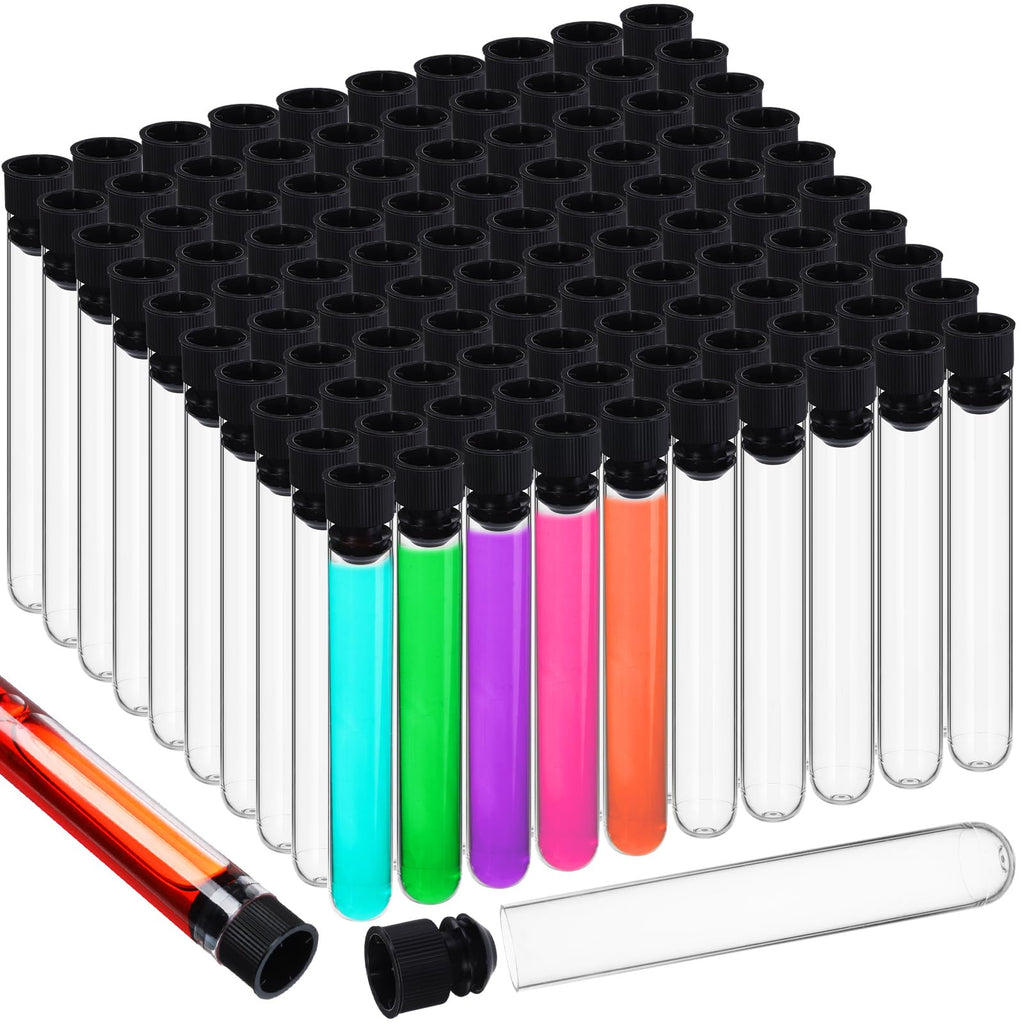 100 Pcs Clear Plastic Test Tubes 16x100mm Lab Vials Caps,Black
