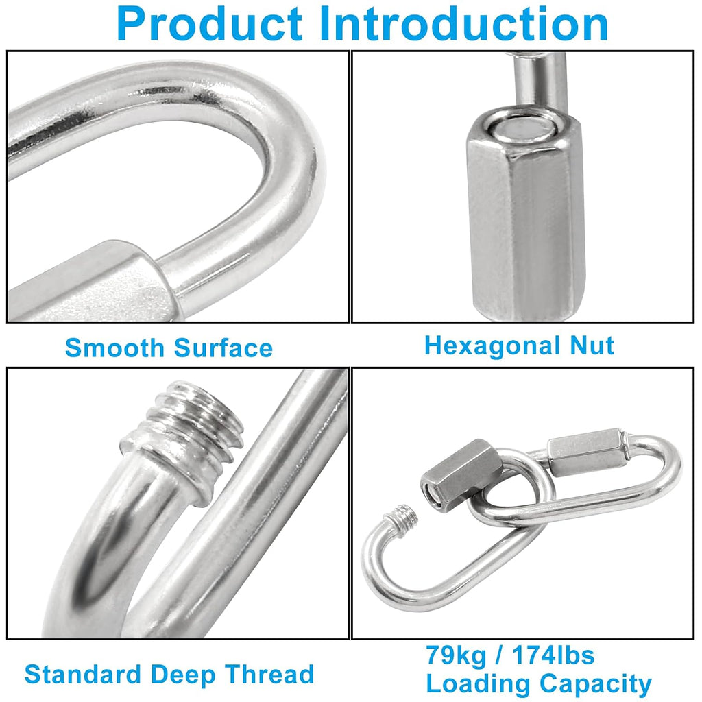12Pcs 1/8 Inch 304 Stainless Steel D Quick Link Locking Connector