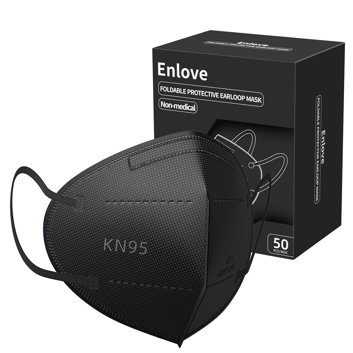 KN95 Face Mask Black 50 Pack, 5-Layer Filter Efficiency≥95% Face Masks