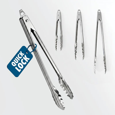 4-Pack Tongs (7", 9", 12", 16") for Cooking – Stainless Steel Kitchen Tongs, 7", 9", 12" and 16" Scalloped Serving
