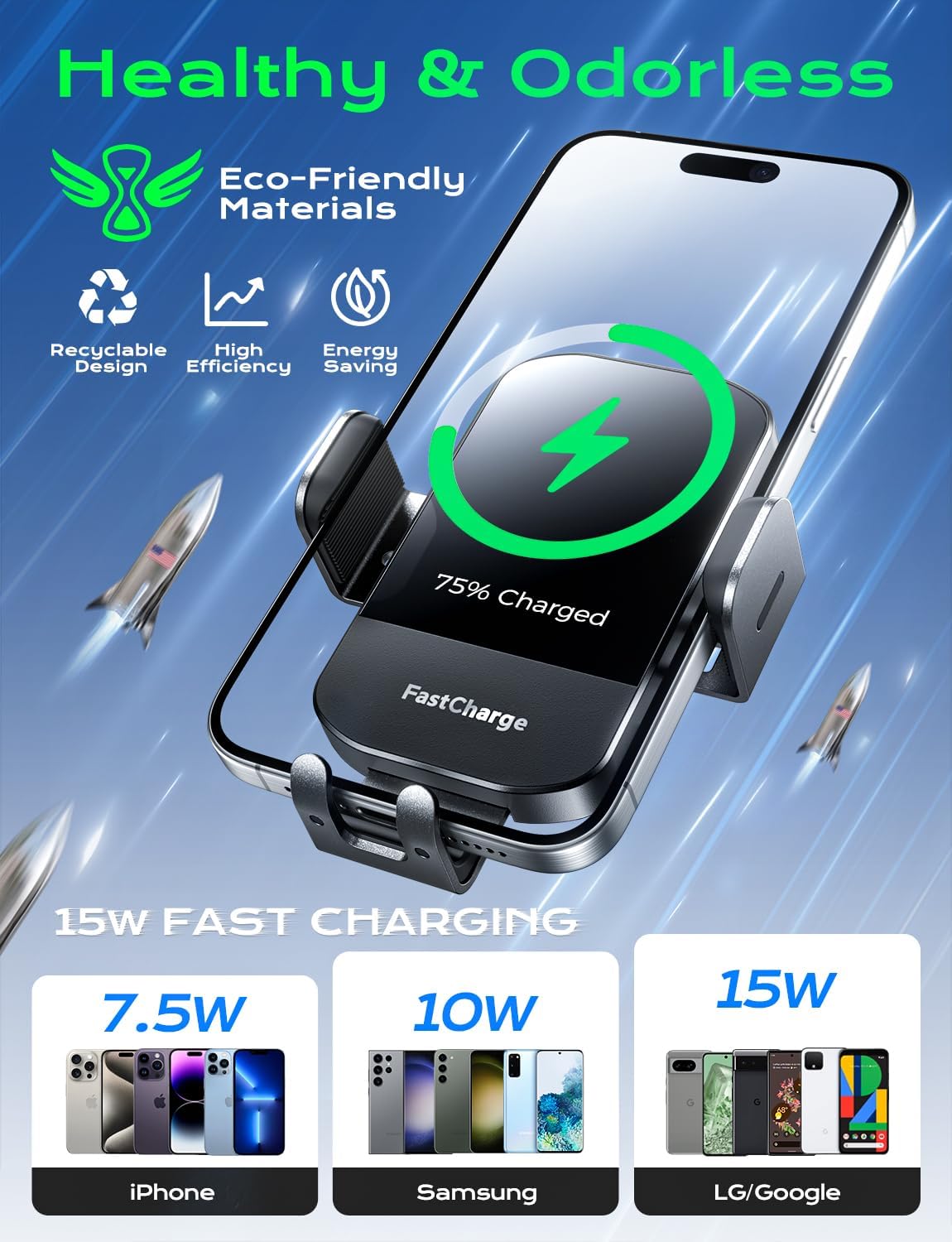 Wireless Car Charger, 15W Fast Charging Auto Clamping Phone Holders for Your Car Phone Mount fit for iPhone 17 16 15