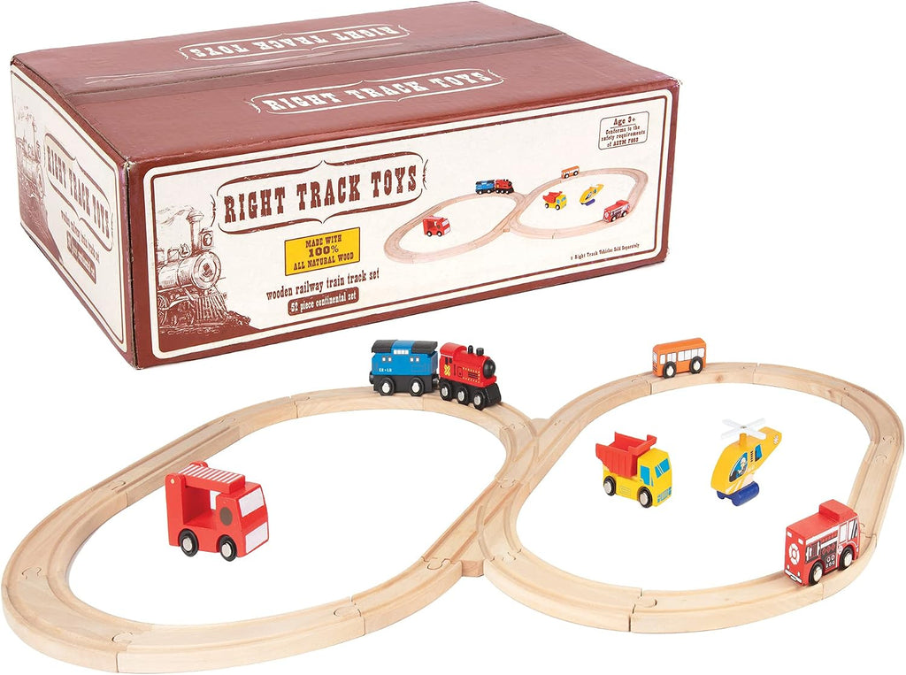 Wooden Train Track 52 Piece Set-18 Feet Of Track Expansion - 5 Distinct Pieces - 100% Compatible with All Major