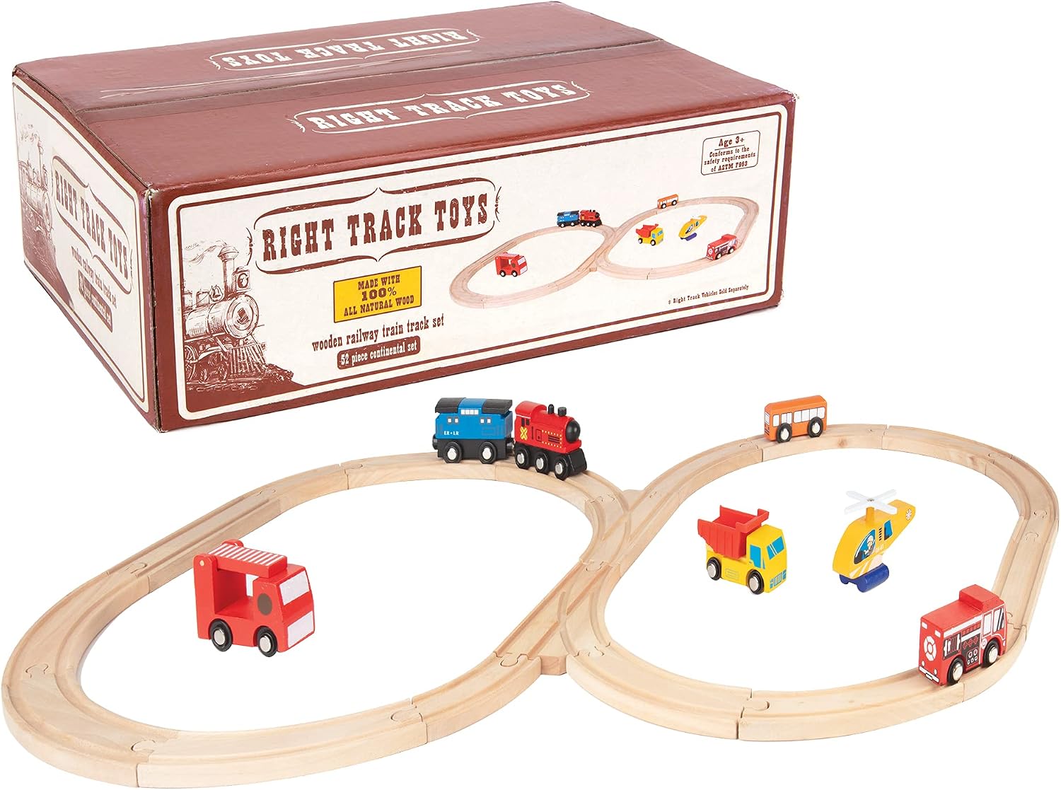 Wooden Train Track 52 Piece Set-18 Feet Of Track Expansion - 5 Distinct Pieces - 100% Compatible with All Major