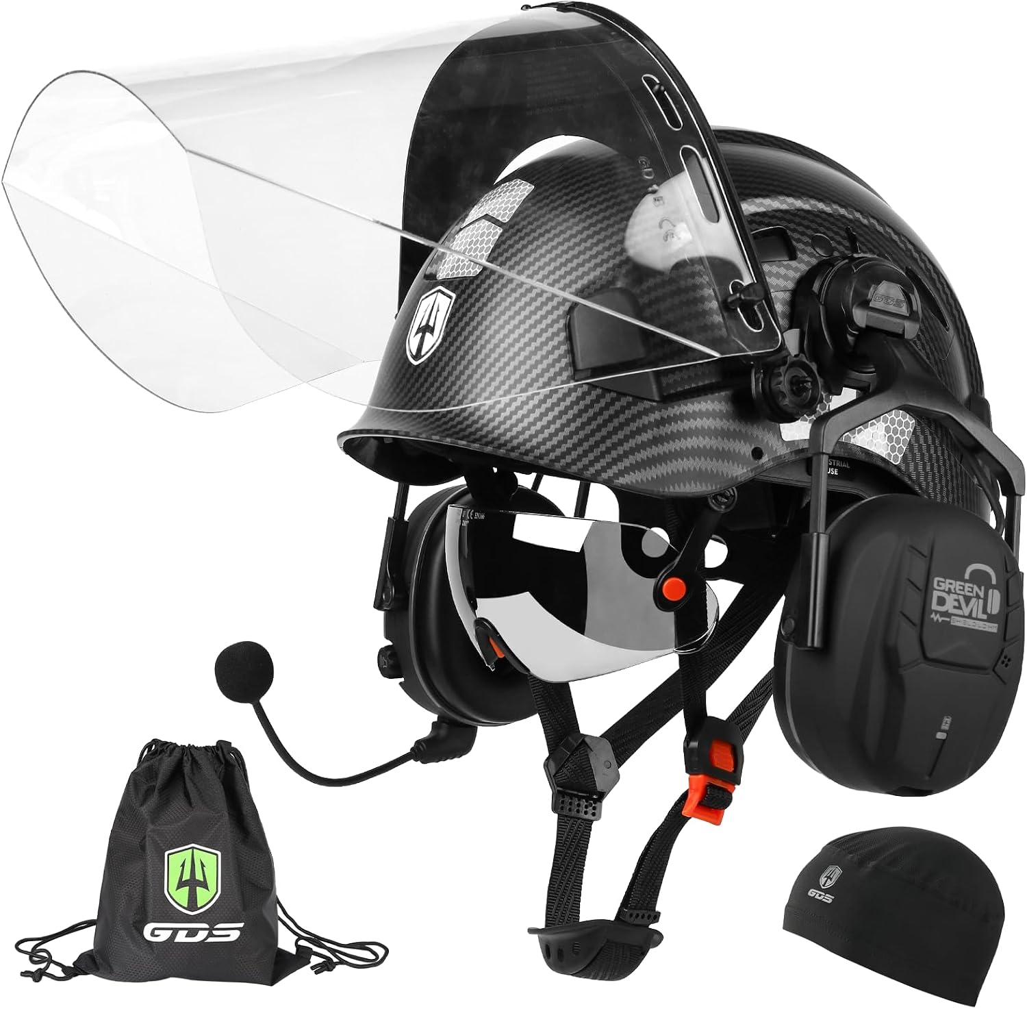 Forestry Chainsaw Safety Helmet with Bluetooth Ear Muffs Arborist Helmet Hard Hat with Built-in Visor Face Shield 5